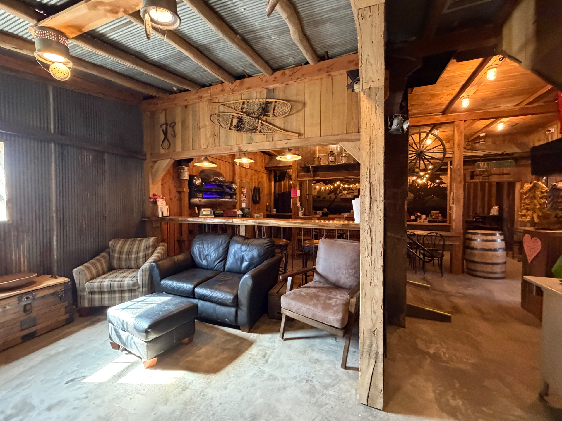 Interior bar and rustic seating inside The Train Station